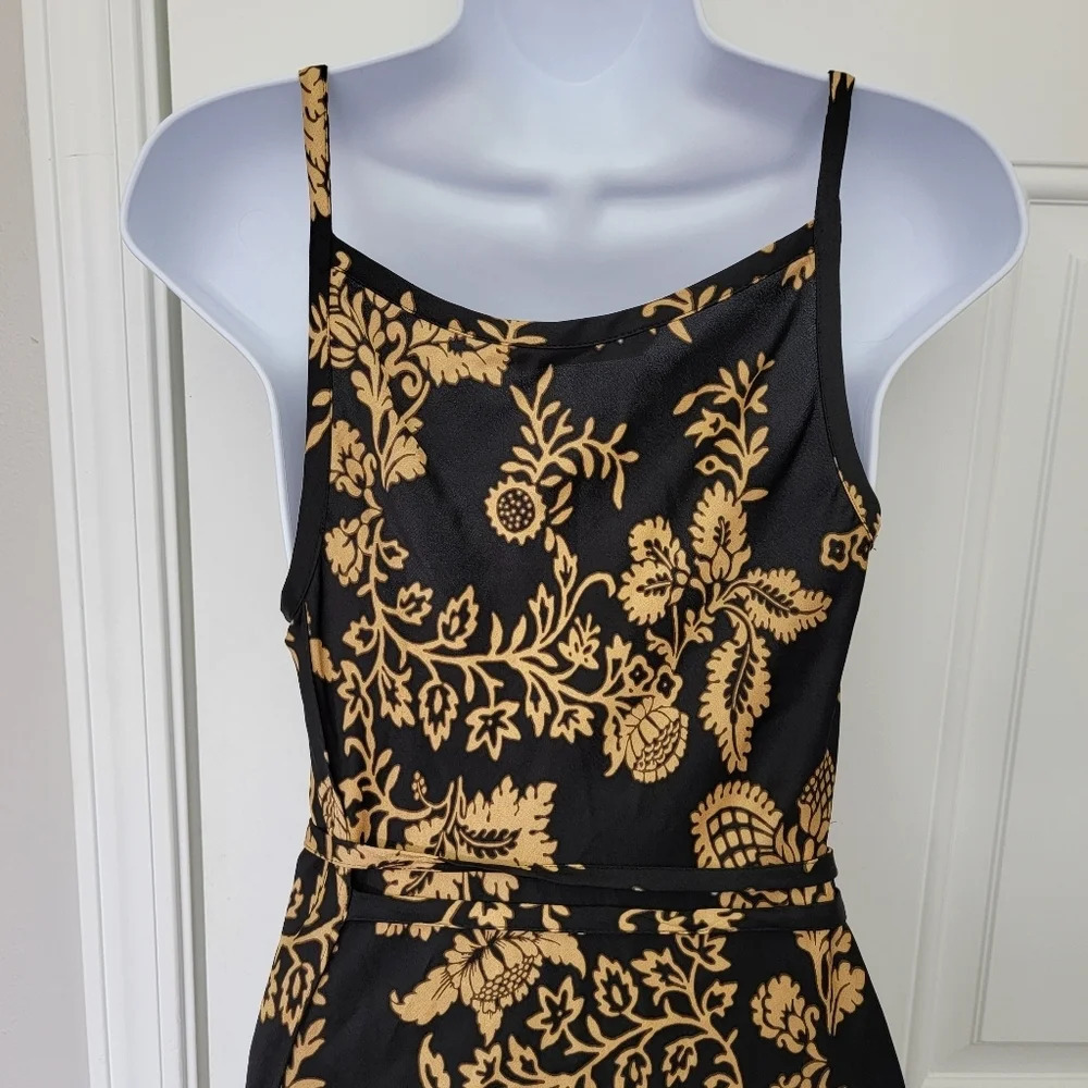 ZARA Black Gold Wrap Maxi Dress Spaghetti Strap Floral Cocktail Party Size XS - Picture 9 of 14